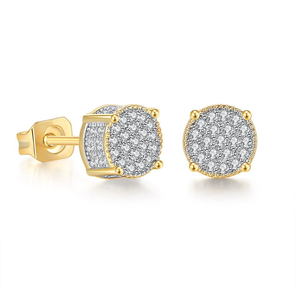 Hip Hop Full Zircon Micro Set Earrings Men's Trendsetter Gold Plated Hiphop Earrings New Accessories