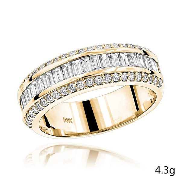 Korean popular simple gold three-drain 14 K diamond fashion ring