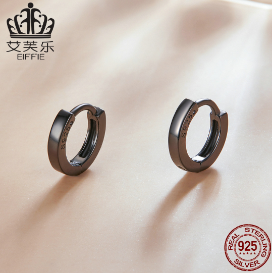 EIFFIE Original Fashion Sterling Silver S925 Black Gold Ear Buckle Simple Popular Black Electroplating Stud Earrings