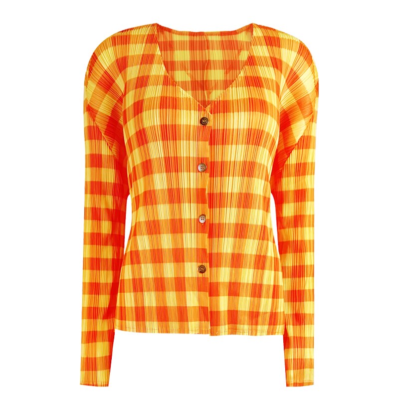 Pleated Orange Plaid Cropped Blazer Sets Winter Women 3 Piece Skirt Suits Elegant Aesthetic Clothes