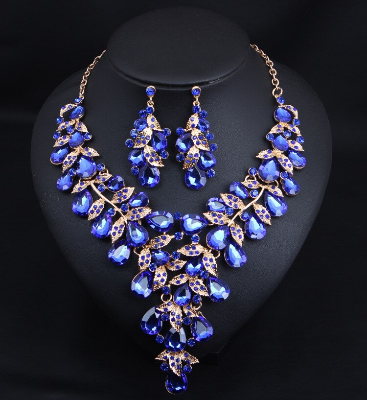 Exaggerated Rhinestone Necklace Earring Set Women's Dress Party Accessories