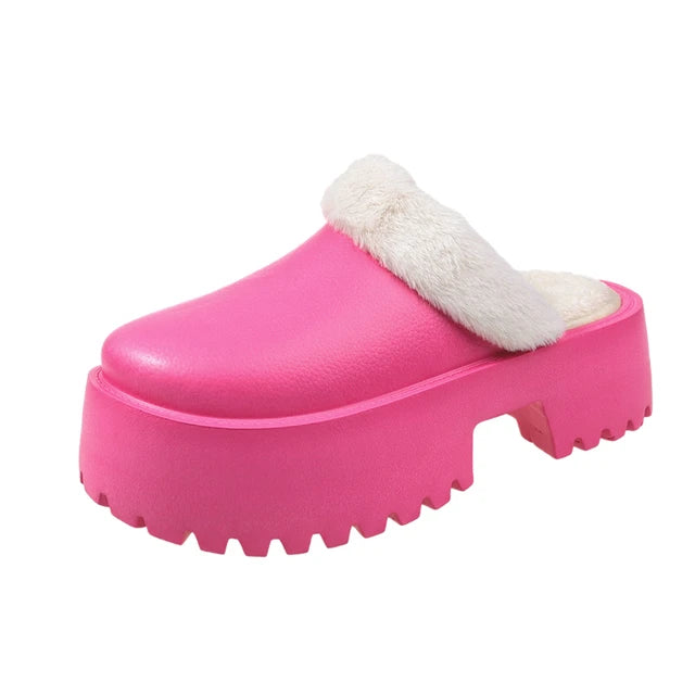 Winter Women Slippers 5cm Platform Clogs Warm Furry Slippers Fur Indoor Home Cotton Shoes Female Fluffy Slides Plush Slippers