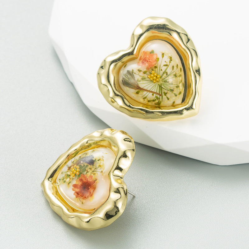 New Retro Flower Love Earrings Creative Niche Design All-Match Earrings French Personality