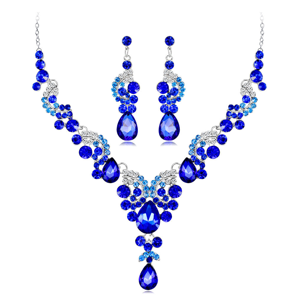 Bridal Necklace Set Fashion High-Grade Crystal Necklace Earring Jewelry Two-Piece Set