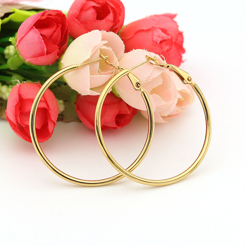 Fashion Hoop Earrings 316 Stainless Steel Hoop Earrings Gold Color Round Circle Earring Jewelry For Women Party 1 Pair