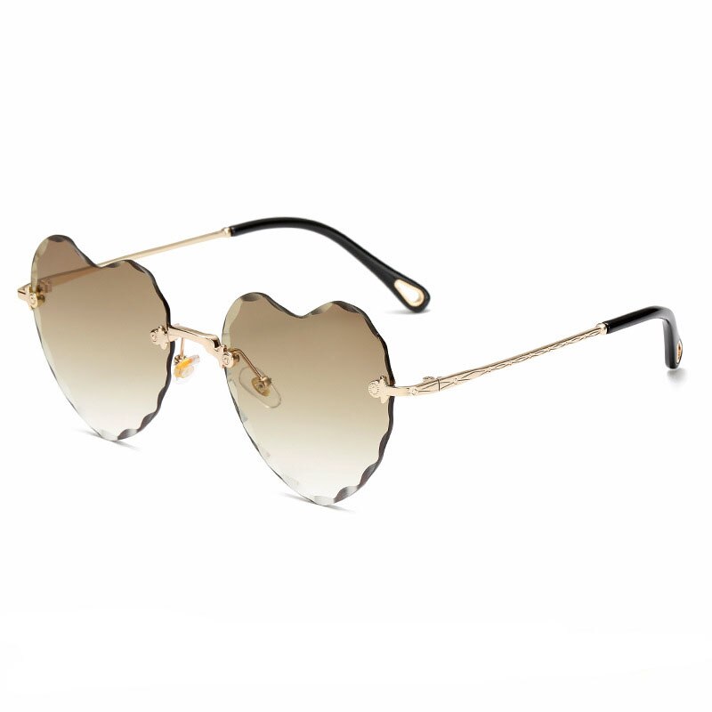 Ladies Fashion Rimless Gradient Sun Glasses Heart Shaped Sunglasses metal Women Brand Designer