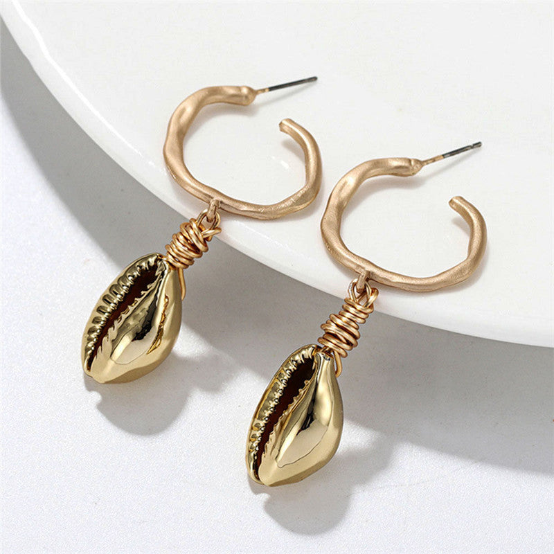 Handmade Natural Shell Drop Earrings Fashion Jewelry Bohemian Beach Gold Wire Twined Geometric Earrings for Women