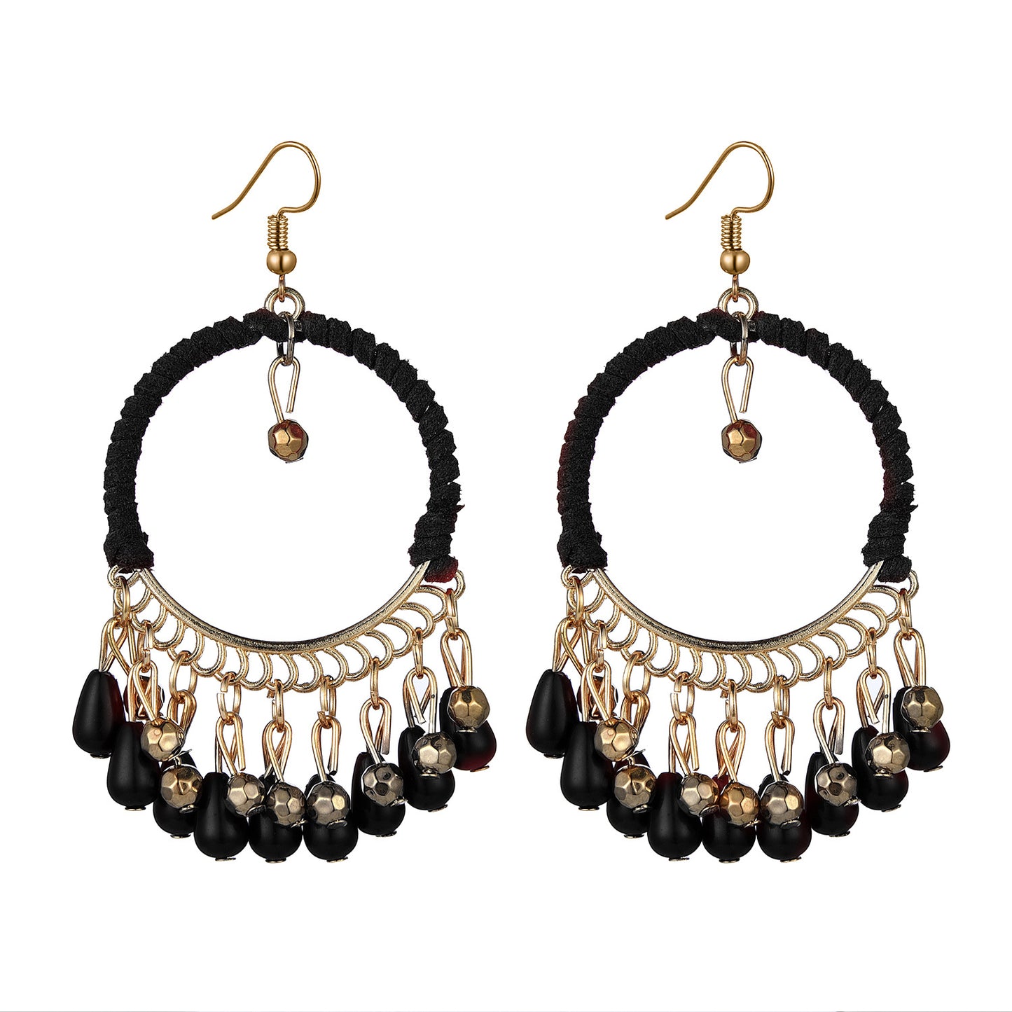 Ethnic Temperament Hand-Woven Earrings Bohemian Retro Round Water Drop Tassel Earrings