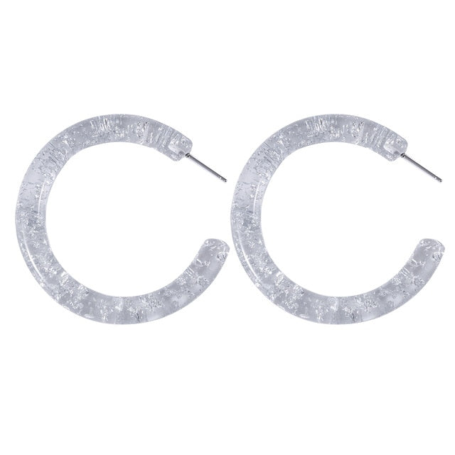 Retro Minimalist Style Tin Foil Clear Acrylic Hoop Earrings