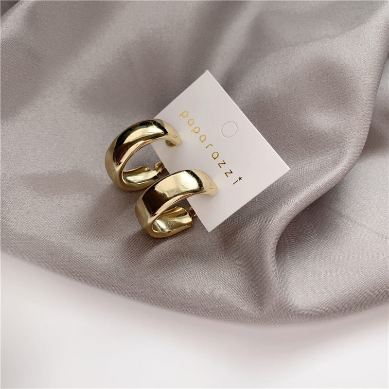 Minimalist Gold Silver color Metal Large Circle Geometric Round Big Earrings for Women Girl Wedding Party Jewelry