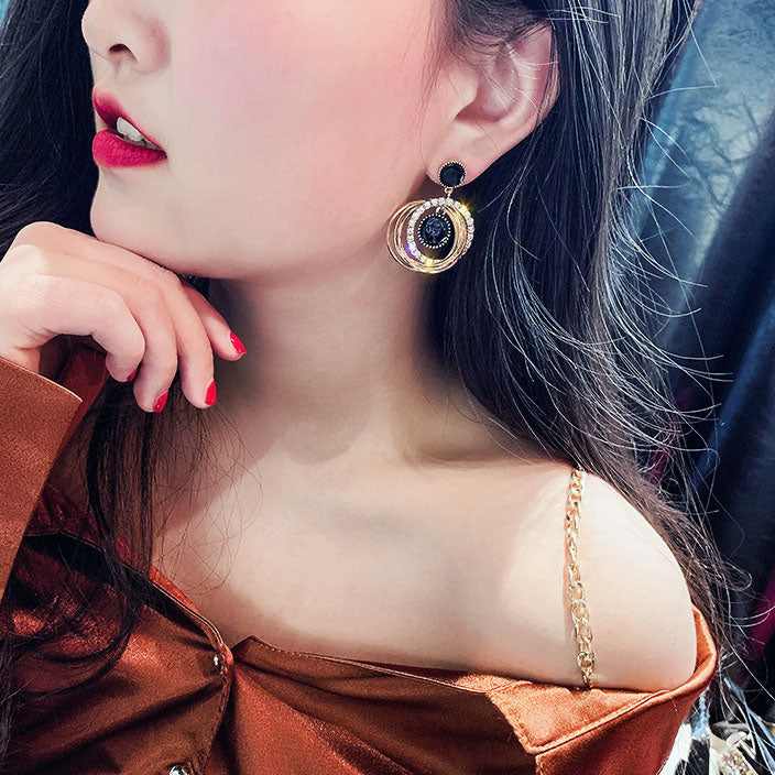S925 Silver Needle Petal Pentagram Earrings Female Multi-Layer Diamond Hoop Earrings Earrings Korean Style Earrings For Women