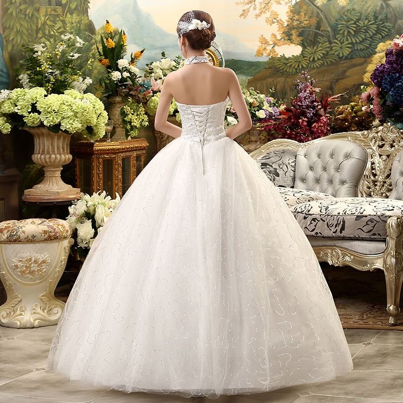 Cheap Halter Lace Wedding Dress Vintage Vestidos de Novia Plus Size Bride Dress Under