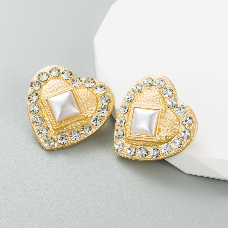 Ins Fashion Heart shaped Earrings Women's Alloy Studs with Color Rhinestones High quality Earrings