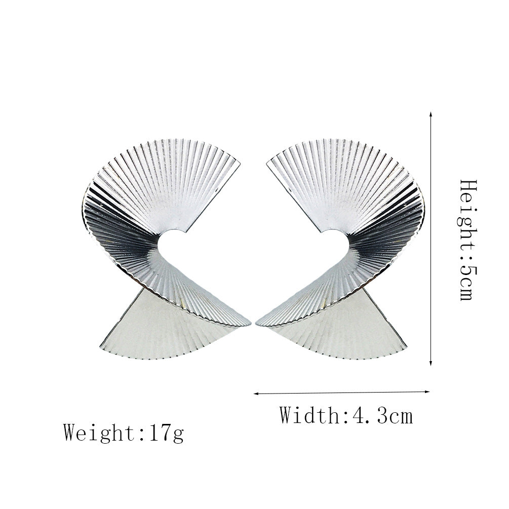 Exaggerated Creative Personality Rotating Trend Earrings Fashion Simple Striped Fan-Shaped Earrings