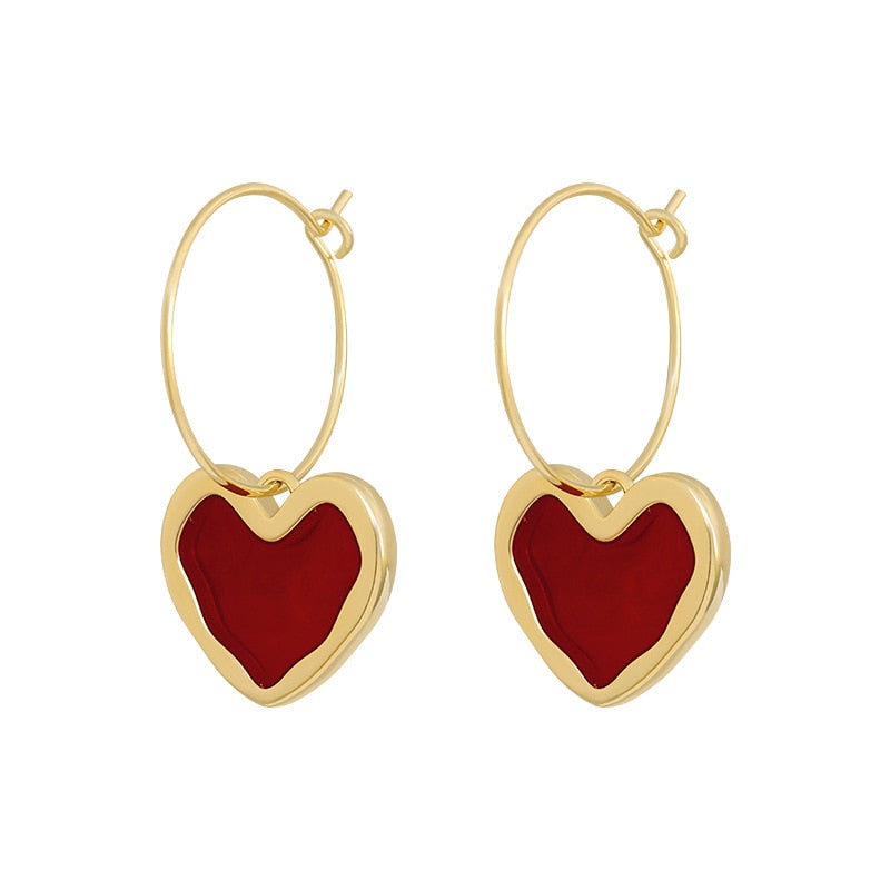 New trendy wine red love earrings simple temperament net red wild personality earrings ear jewelry