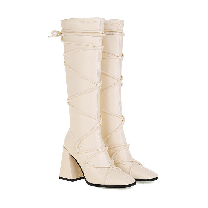 Ladies Black High Heels Stretch Knee High Boots Women Autumn Winter Punk Style Long Boots Shoes