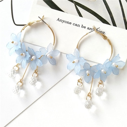 Female dust flower long pearl Stud earrings Acrylic jewelry fashion woman earrings fine jewelry accessories earrings