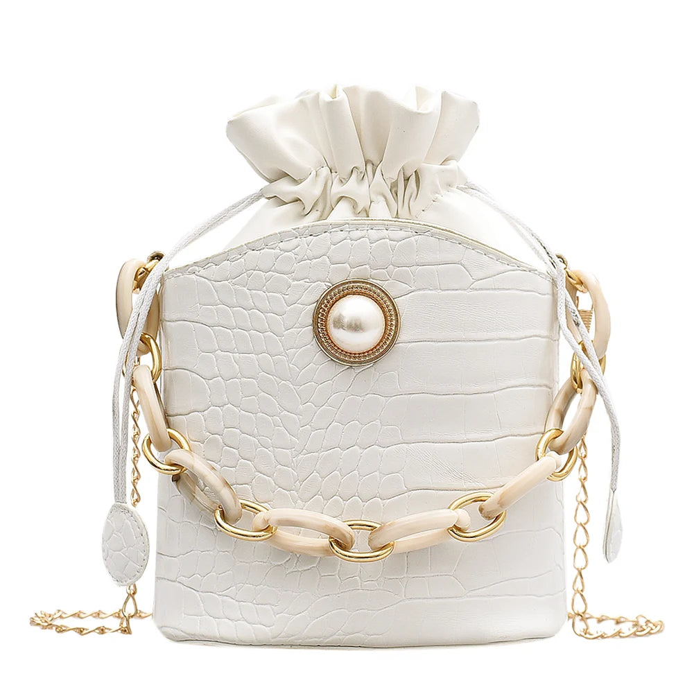 PU Bucket Small Messenger Handbags Drawstring Shoulder Bags Exquisite Shopping Bag