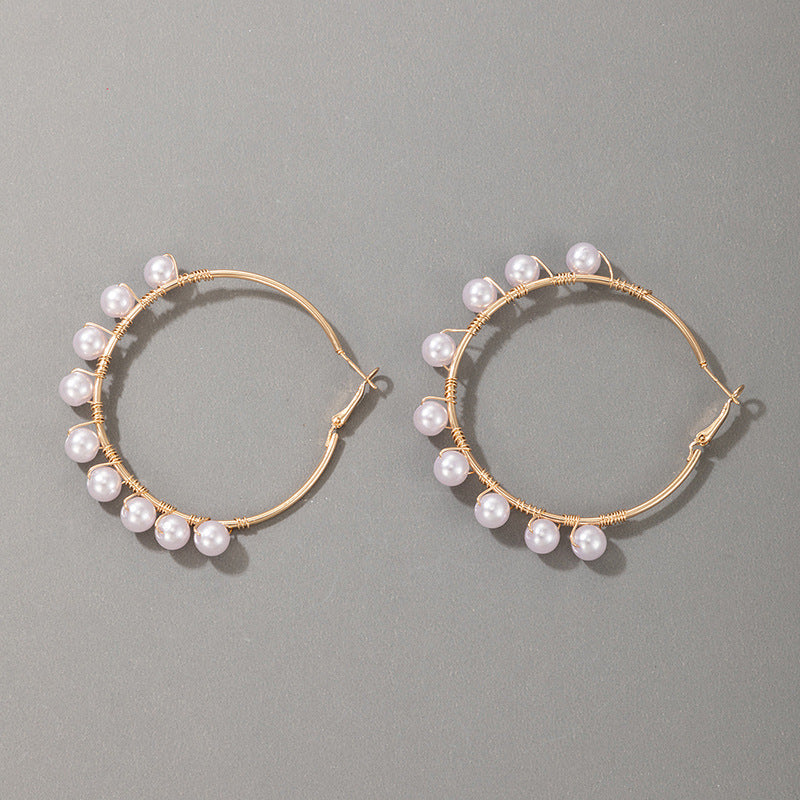 Light Luxury Fashion Earrings Pearl Inlaid Earrings Simple Geometric Earrings