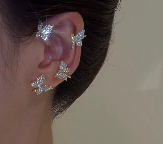 Flashing Diamond Butterfly Ear Clip Ear Hanging One Earrings Fairy High Sense Of Personality Earrings