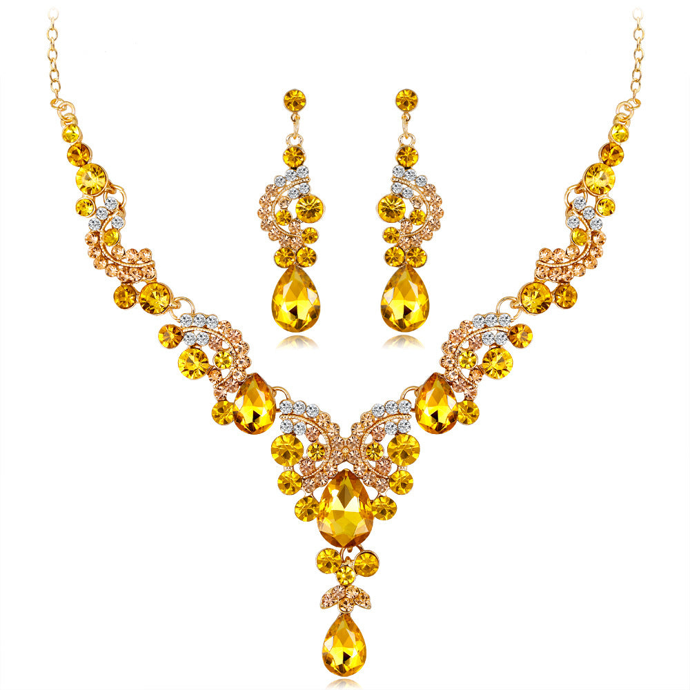 Bridal Necklace Set Fashion High-Grade Crystal Necklace Earring Jewelry Two-Piece Set