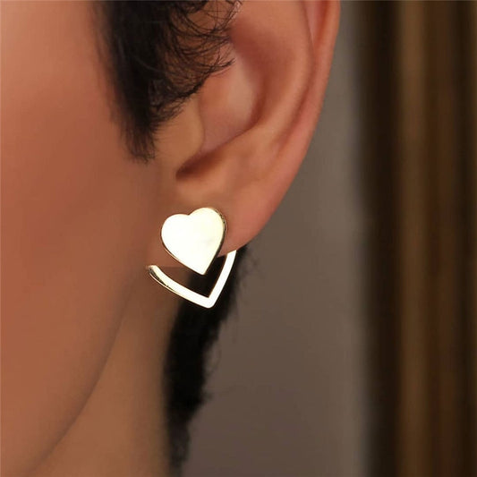 Modyle New Gold Silver Color Heart Earrings For Women Punk Vintage Hollow Stud Earrings Fashion Jewelry Gift