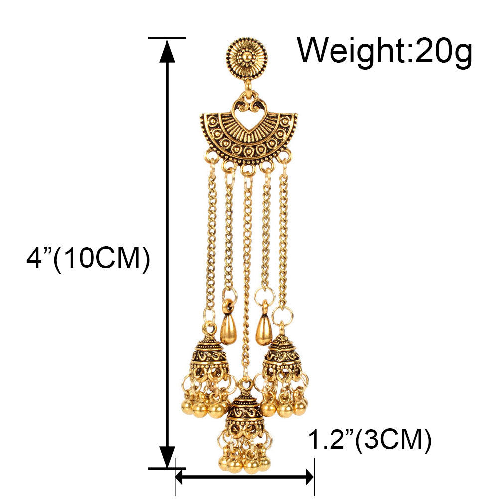 Alloy Tassel Long Earrings Heart-Shaped Fan Bell Earrings Ethnic Style Earrings Women