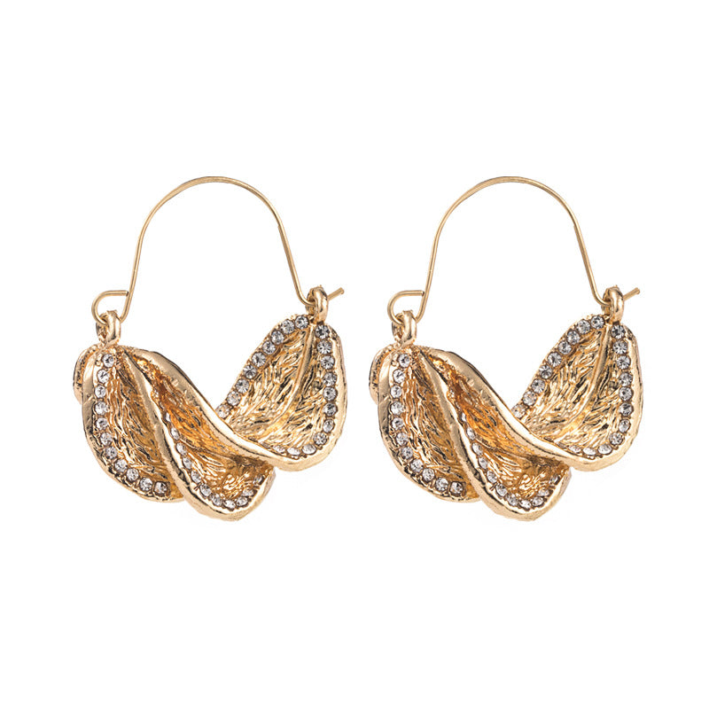 Exaggerated Temperament Personality Creative Alloy Rhinestone Leaf Earrings Female Fashion Trend Exaggerated Earrings