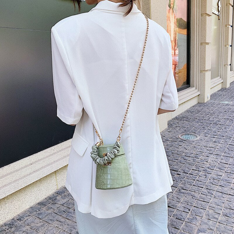 women's bag  Original Design Handbag Fashion Handbag Crocodile Pattern Bucket Bag Chain Slung Portable Shoulder Bag