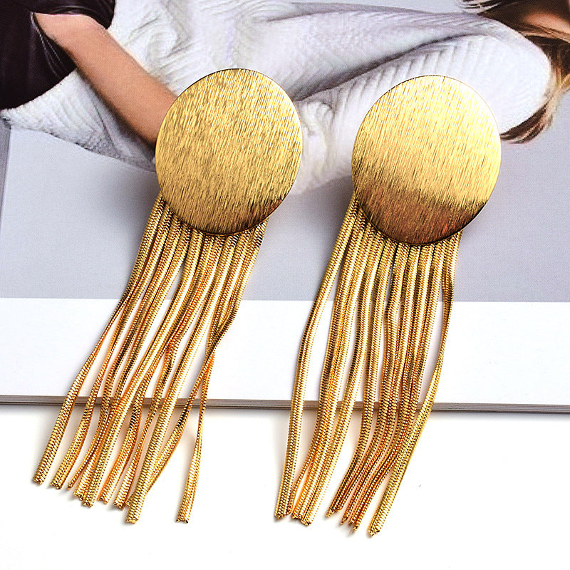 Fashion Earrings Metal Tassel Jewelry Gold Round