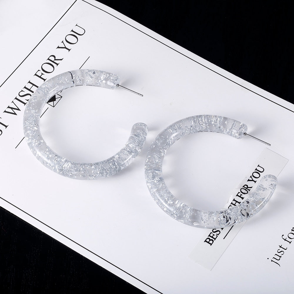 Retro Minimalist Style Tin Foil Clear Acrylic Hoop Earrings