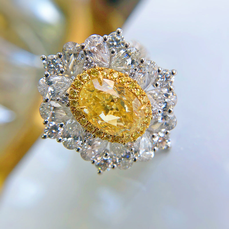 New Simulation Big Pigeon Egg Ring Imported Synthetic Ascher Yellow Diamond Colorful Jewelry