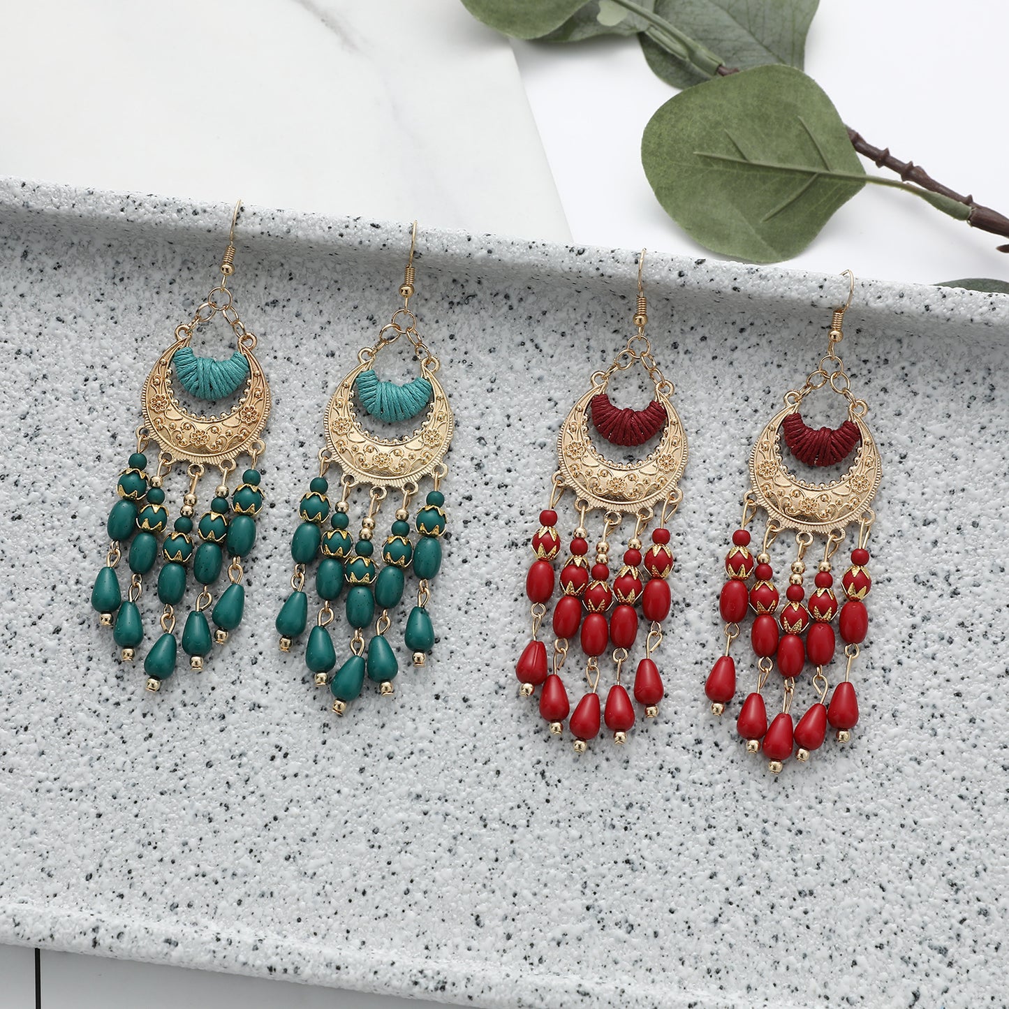 Bohemian Ethnic Earrings Long Vintage Tassel Bead Earrings Carved Earrings