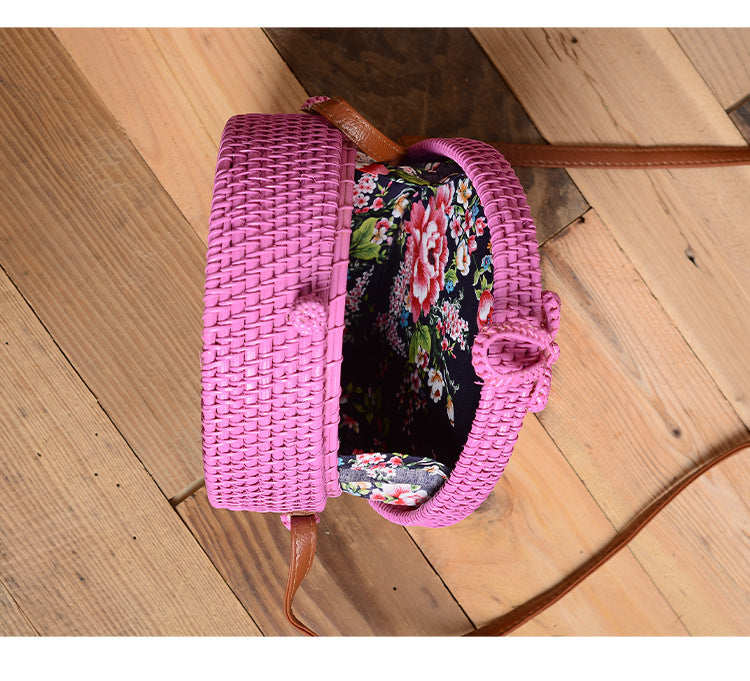 Woven Rattan Bag Round Straw Shoulder Bag Small Beach HandBags Women Summer Hollow Handmade Messenger Crossbody Bags