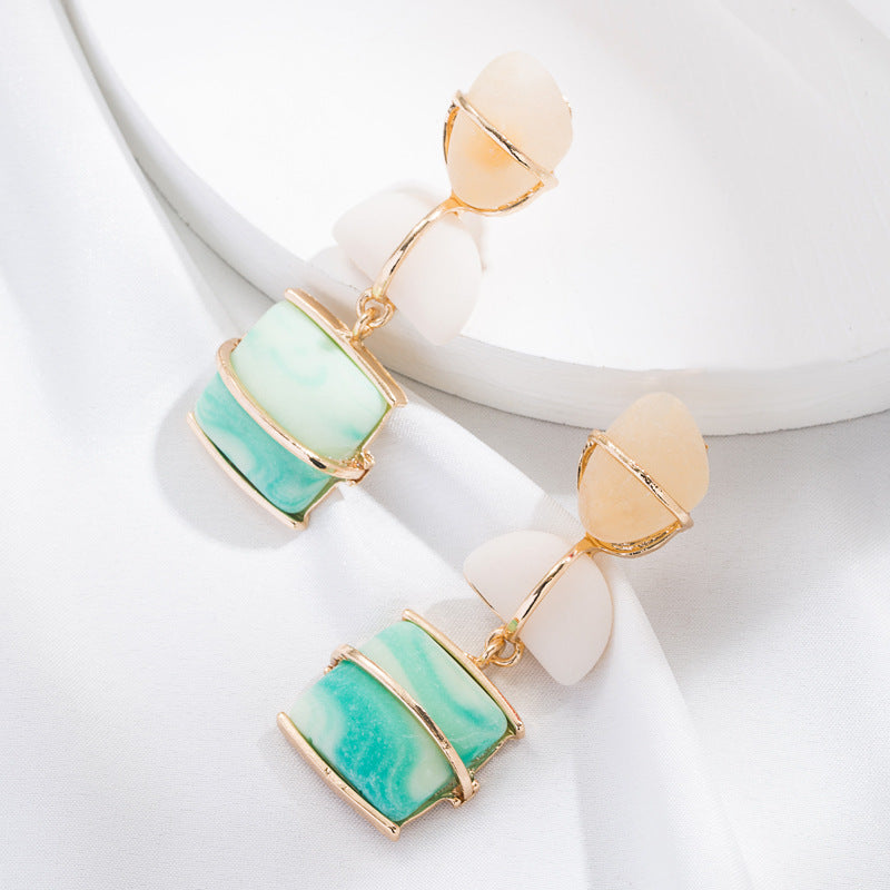 Trend Stitching Geometric Stone Earrings Fashion Exaggerated Bohemian Holiday Style Artificial Stone Earrings