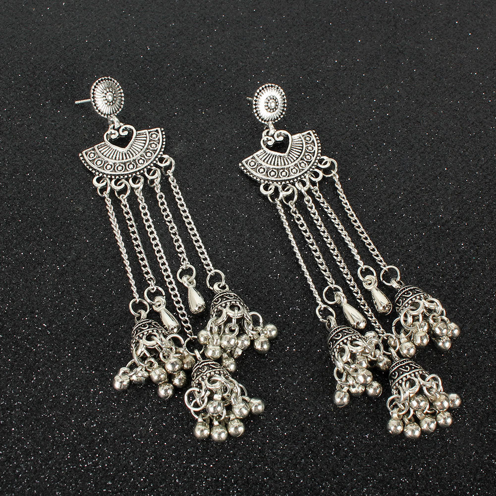 Alloy Tassel Long Earrings Heart-Shaped Fan Bell Earrings Ethnic Style Earrings Women