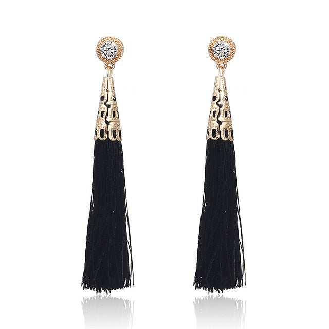 New Bohemian Gold Color Tassel Long Earrings brinco many colors Silk Hanging Earrings For Women Jewelry Dangle Earring
