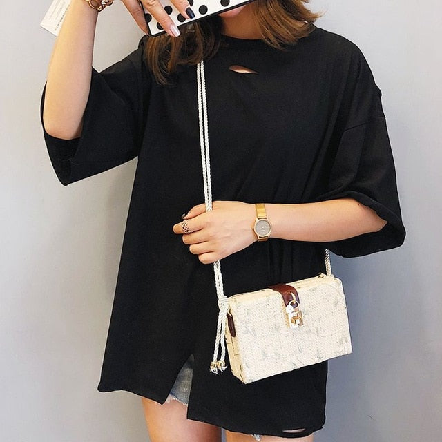 Summer Beach Handbags Women Messenger Bags Square Straw Hand Woven Ladies Crossbody Bag Shoulder Bags