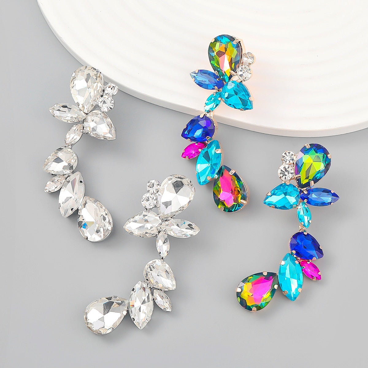 Trend Rhinestone Earrings Floral Dangle Women's Earrings Dinner Wedding Accessories Fashion Statement Jewelry
