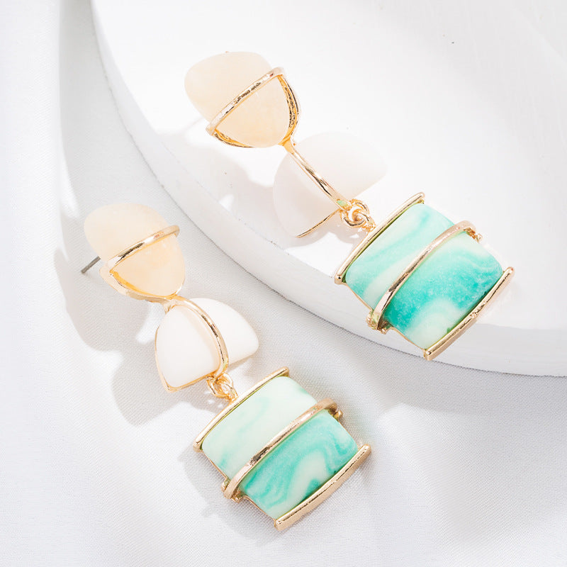 Trend Stitching Geometric Stone Earrings Fashion Exaggerated Bohemian Holiday Style Artificial Stone Earrings