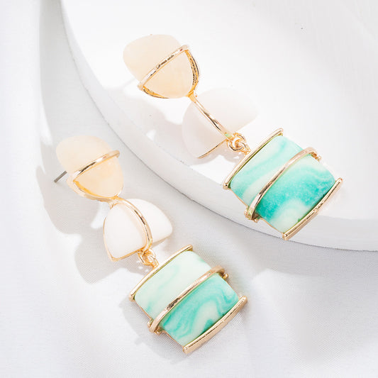 Trend Stitching Geometric Stone Earrings Fashion Exaggerated Bohemian Holiday Style Artificial Stone Earrings