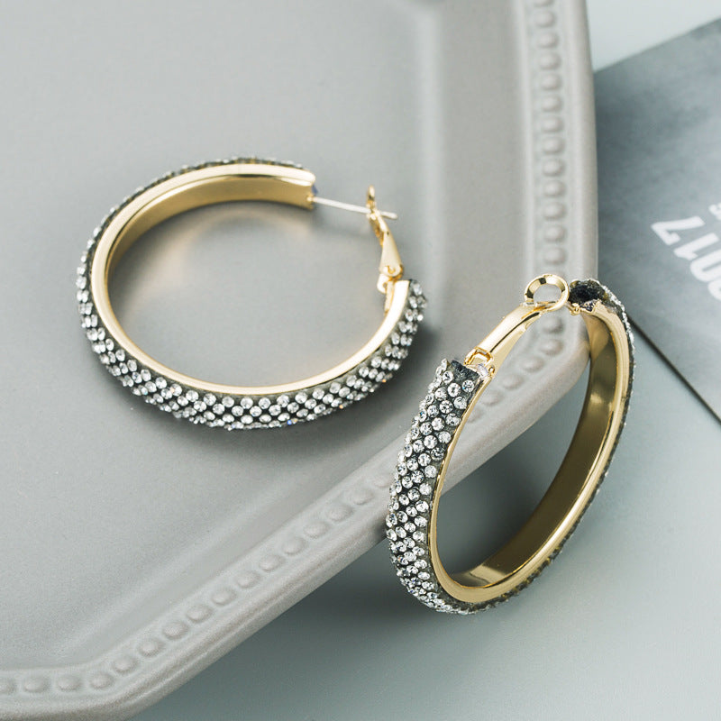 New C-Shaped Large Circle Metal Diamond Earrings Women's Fashion Temperament Net Red Korean Version Earrings