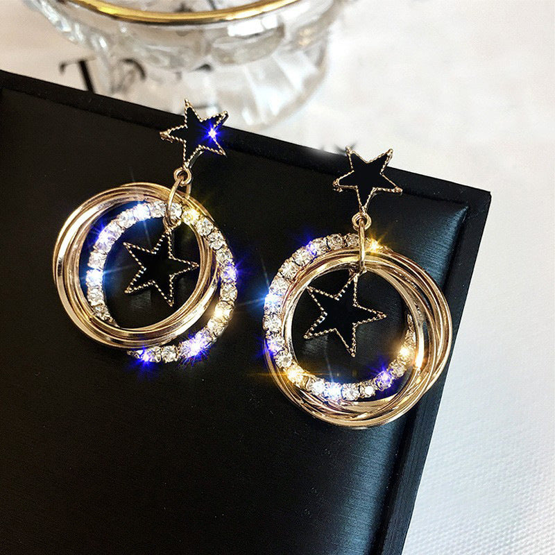 S925 Silver Needle Petal Pentagram Earrings Female Multi-Layer Diamond Hoop Earrings Earrings Korean Style Earrings For Women