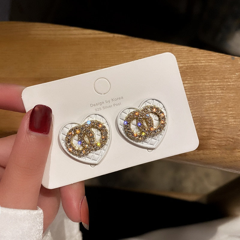 Rhinestone Geometric Stud Earrings for Women Girls New Bijoux Circle Earring Party Jewelry Gifts Gold Trendy earings