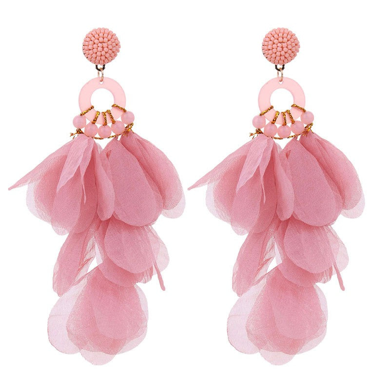 Handmade fabric floral earrings for women's long style earrings and earrings