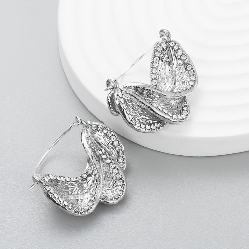 Exaggerated Temperament Personality Creative Alloy Rhinestone Leaf Earrings Female Fashion Trend Exaggerated Earrings