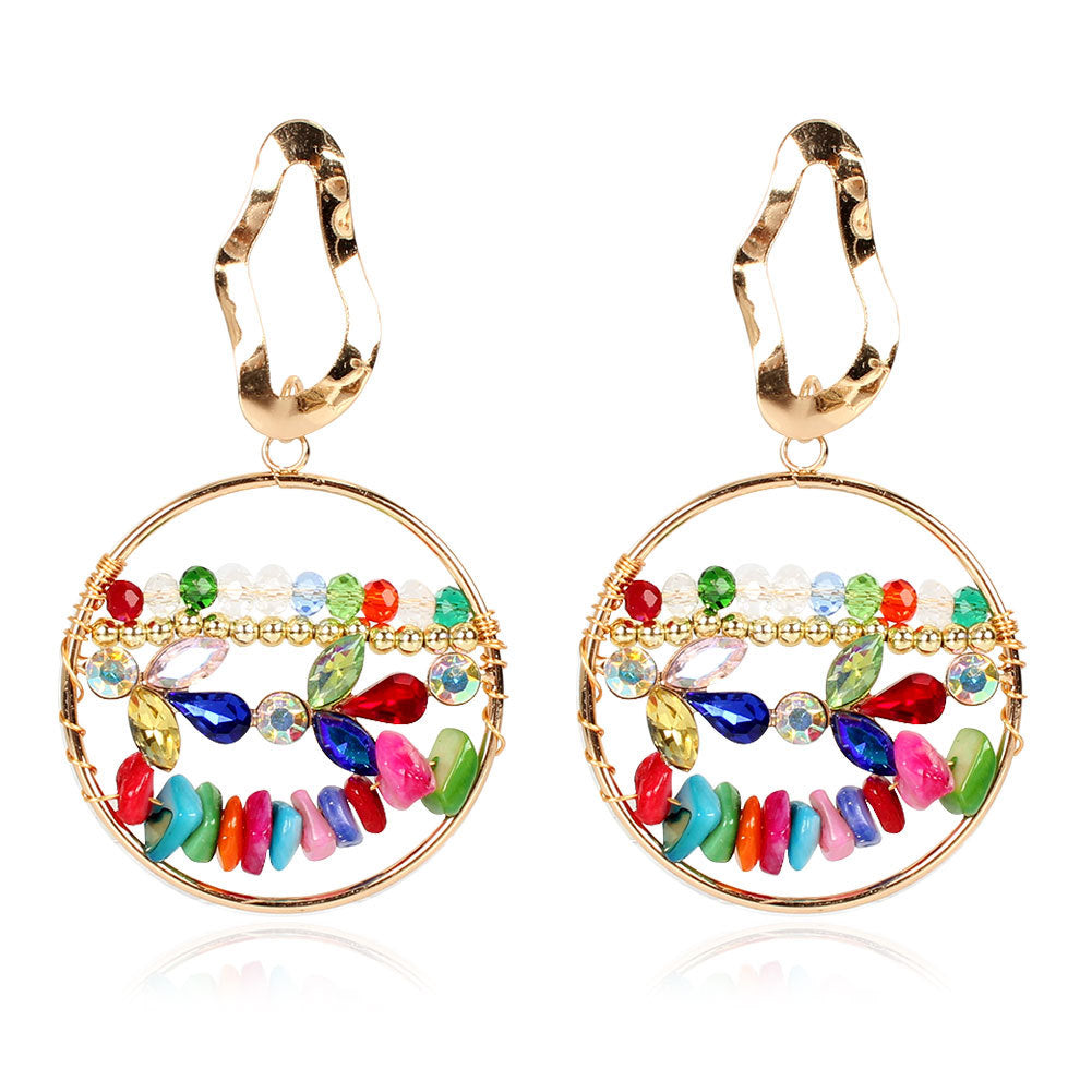 Alloy Irregular Earrings Color Crystal Rice Beads Round Earrings Creative Earrings Female