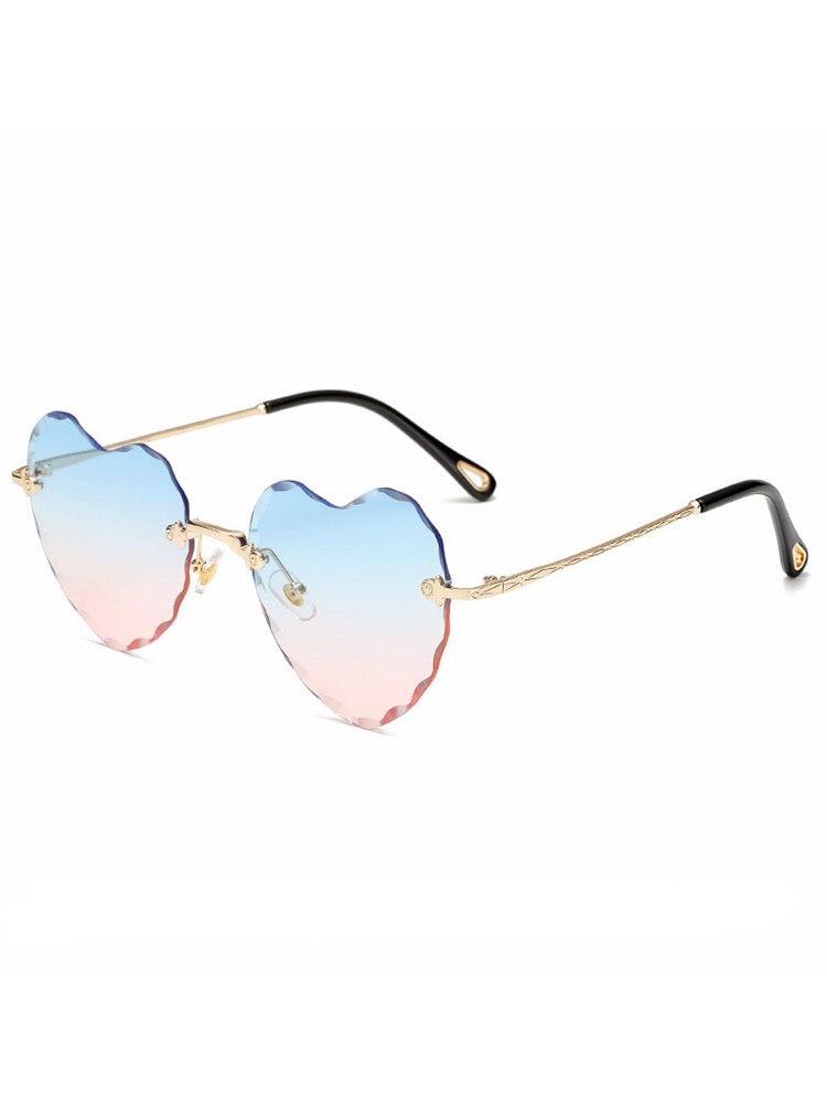 Ladies Fashion Rimless Gradient Sun Glasses Heart Shaped Sunglasses metal Women Brand Designer