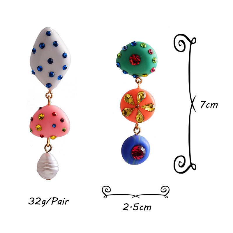 Fashion Earrings Cartoon Asymmetric Pearl Diamond Alloy Long Pendant Exaggerated Large Earrings Temperament