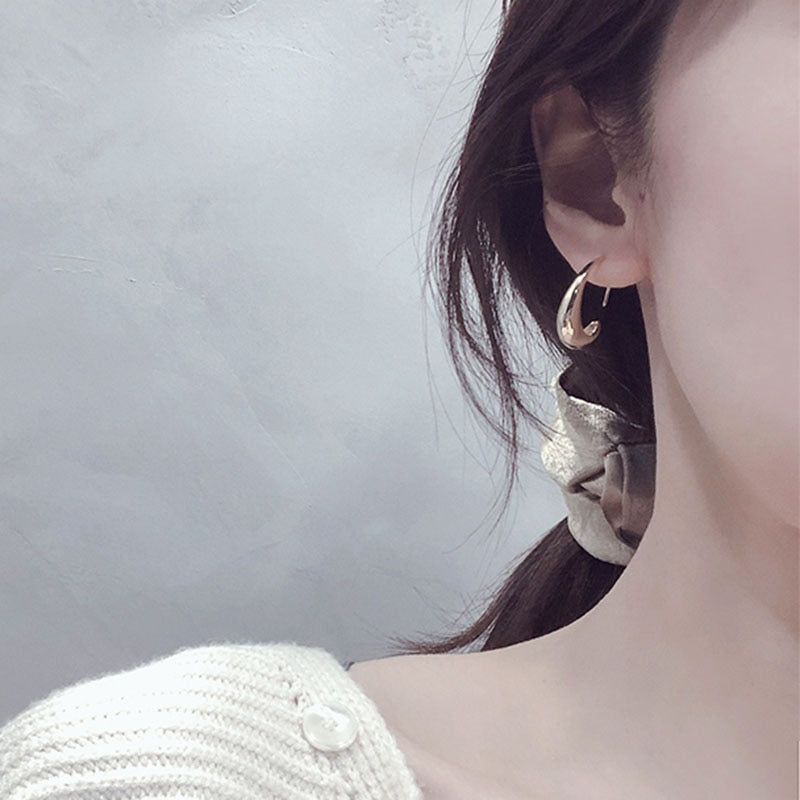 Sterling Silver Stud Earrings for Women French Trendy Gold Plated C Shape Earring Bride Jewelry Prevent Allergy